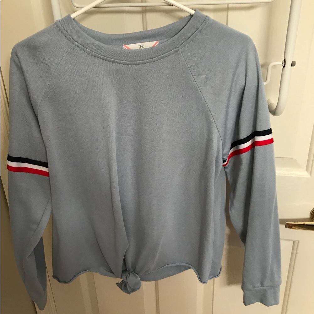 Pink Rose Blue Cropped Sweatshirt w/ Stripes